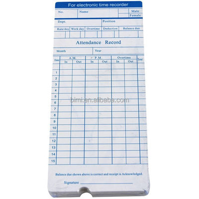 100pcs/pacote Cartões de tempo/ cartões de papel perfurado para gravador de tempo Bimi C100 Item OEM